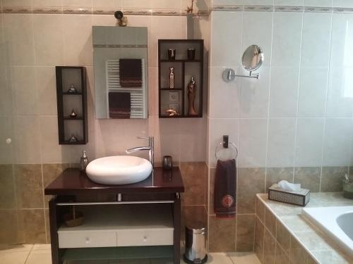 a bathroom with a sink and a mirror at Les Chambres de la Nied in Condé-Northen