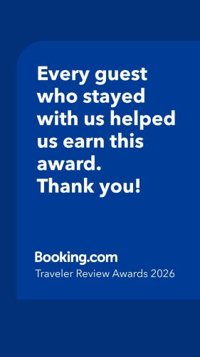 a blue picture with the words every guest who stayed with us helped us earn this at Hangout by firepit near USC with PET in Columbia