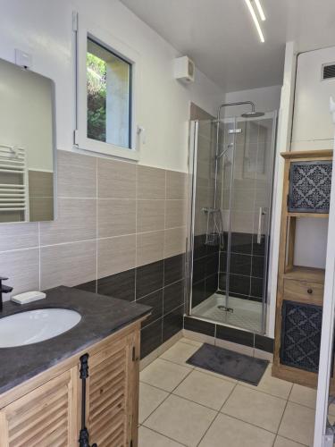 ein Badezimmer mit Waschbecken und Dusche in der Unterkunft La petite maison in La Gaude