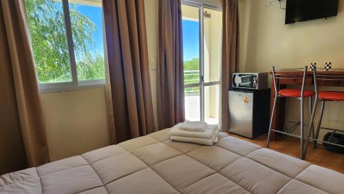 a bedroom with a large bed and a window at Terra y Rio in Gualeguaychú