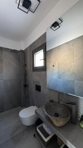 a bathroom with a sink and a toilet and a window at Villa Loggia in Ferendináta