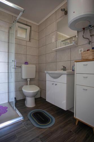 a bathroom with a toilet and a sink and a shower at Apartman Marija in Bošnjaci