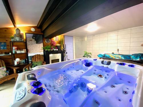 a large bath tub in a room at Domaine Ô Clair de Lune - Chambres d'Hôtes et Gîtes à Sarlat - Accès Cité Médiévale 5 minutes à pied - Parking - SPA & Massages en option - Piscine de saison in Sarlat-la-Canéda