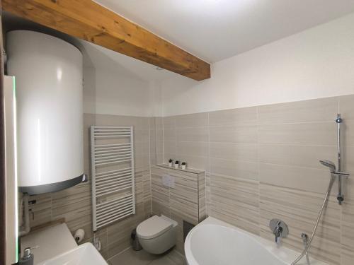 a bathroom with a toilet and a sink and a tub at Horský apartmán U Čerťáka in Horní Václavov