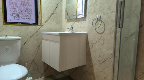 a bathroom with a toilet and a sink and a shower at Ta' Marija Home in Sliema