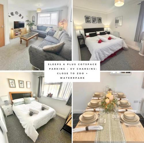 a collage of three pictures of a living room at The Nest at Wynncroft in Torquay