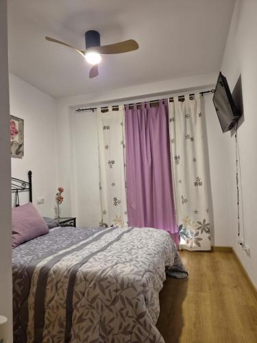 a bedroom with a bed and a ceiling fan at El Refugio de la montaña in Arroyo Frio