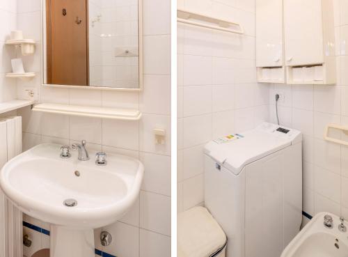 two pictures of a bathroom with a sink and a toilet at Front Lake Apartment Rainer in Bardolino