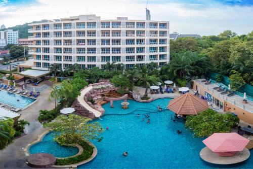 an aerial view of a resort with a swimming pool at Nova Platinum Hotel in Pattaya South