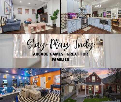 a collage of four pictures of a house at Stay & Play Indy- Indoor Fun - 5 Min to Downtown - Sleeps 10 - Arcade fun in Indianapolis