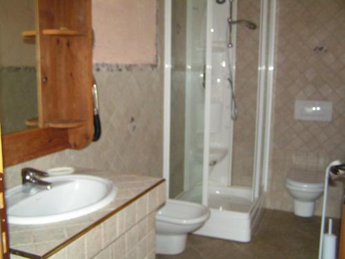 a bathroom with a sink and a shower and a toilet at Affittacamere De Charme Jour Et Nuit in Torgnon