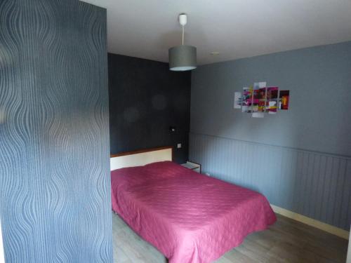 リュス・サン・ソヴァールにあるAppartement 2 Pers Luz St Sauveurのベッドルーム1室(ピンクの毛布付きのベッド1台付)