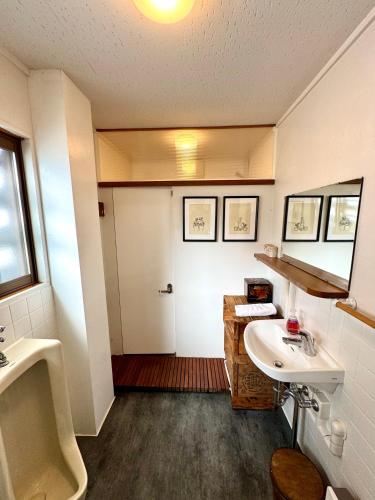 a bathroom with a sink and a toilet at Edo-Ko House in Myoko