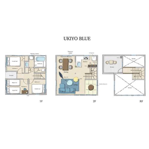 a floor plans of a living room and a kitchen at UKIYO BLUE-羽田空港6分-品川駅7分-最大10名貸切一軒家-100inchスクリーン完備 in Tokyo