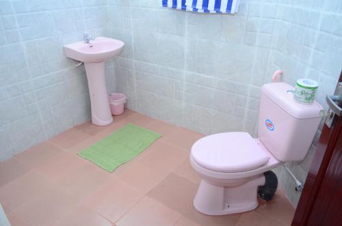 a bathroom with a white toilet and a sink at Jayasinghe Holiday Resort in Kataragama