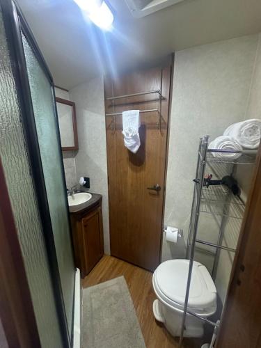 a small bathroom with a toilet and a sink at Alojamiento in Tampa