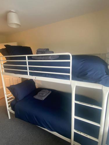 a dorm room with a bunk bed with a blue pillow at Carrickasticken House in Dungooly Cross Roads