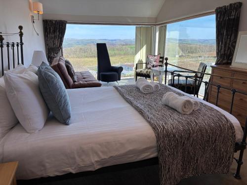 a bedroom with a large bed with a large window at Cambrian View in Aberystwyth