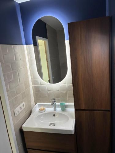 a bathroom with a sink and a mirror at Location de Chambre SDB Cuisines in Charleroi