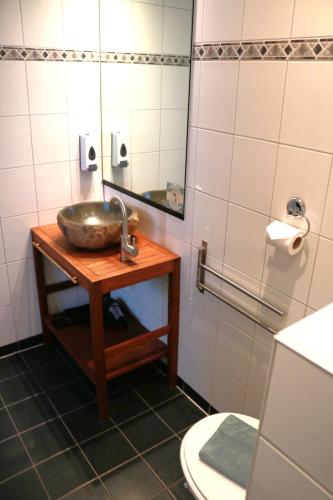 a bathroom with a sink and a mirror at Boutique hotel Zeelui in Egmond aan Zee