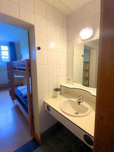 a bathroom with a sink and a mirror at Gîte Kaleo Han-Sur-Lesse in Han-sur-Lesse