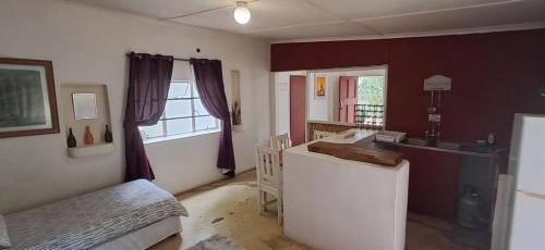 a bedroom with a bed and a desk in it at Klipfontein Rustic Farm & Camping in Tulbagh