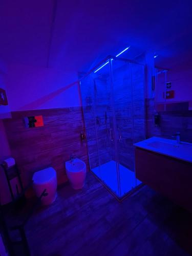 a bathroom with a glass shower and a sink at Mini Suite Apartment 2 in Castel di Sangro