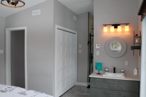 a bathroom with a sink and a mirror at La Casa TiMoris in Wentworth-Nord