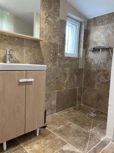 a bathroom with a shower and a sink at le mas au pied du Ventoux in Carpentras