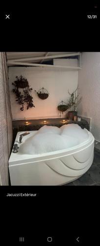 a white toilet in a bathroom with some plants at Évasion Naturelle in Grand-Baie