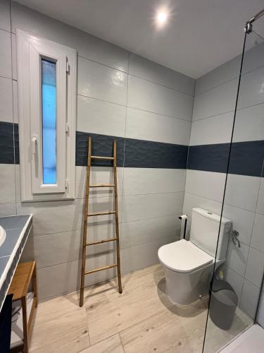 a bathroom with a ladder next to a toilet at Beautiful sea view studio in Lumio