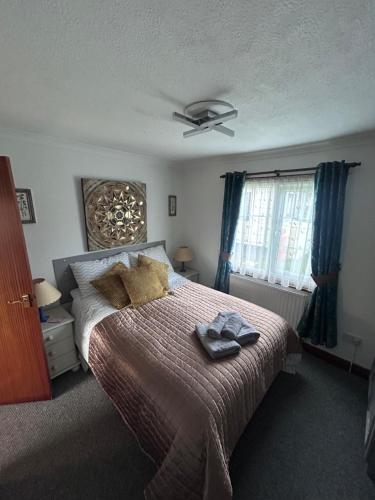 a bedroom with a bed and a ceiling fan at Sunshine Lodge Haven Lakeland in Flookburgh
