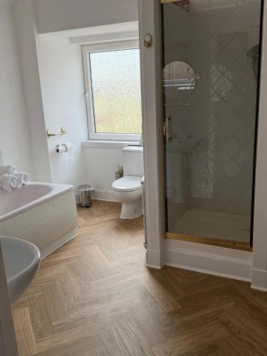 a bathroom with a tub and a toilet and a shower at Dunan Hotel in Breasclete