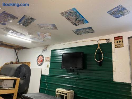 a room with a green wall with a flat screen tv at North Creek All Season Rental in North Creek
