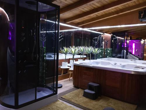 a large bathroom with a tub and a shower at Odmaraliste Kod Miće Apartman 4 in Krušar