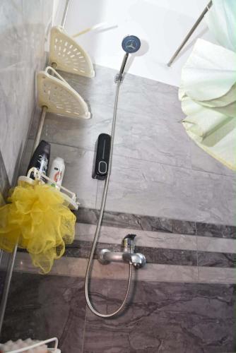 a shower in a bathroom with a shower head at Villa Romario in Berat