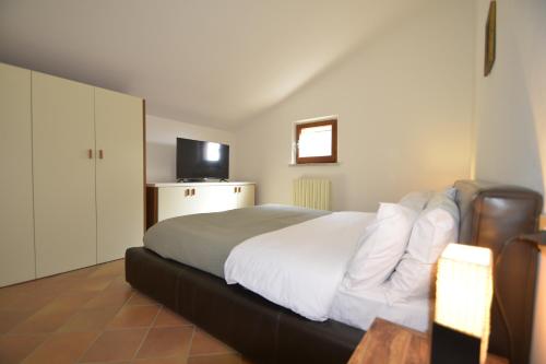 a bedroom with a large bed and a television at Villa Cassiani in Fiorenzuola di Focara