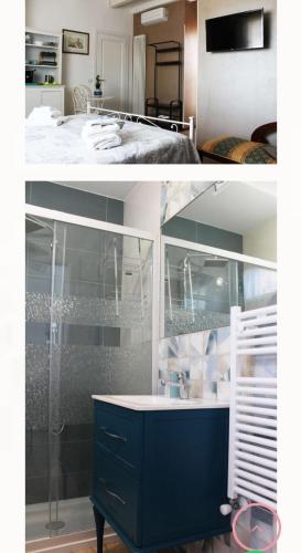 a bathroom with a blue cabinet and a sink at B&B Villa Lilla spiaggia inclusa e bici gratuite a San Benedetto del Tronto Camere con terrazzo e Colazione inclusa in San Benedetto del Tronto