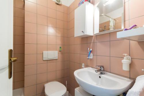 La salle de bains est pourvue d'un lavabo et de toilettes. dans l'établissement Marija Marković Medulin A15, à Medulin
