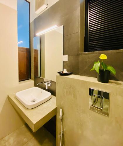 a bathroom with a sink and a mirror at Hotel Kandyan View ''Free pickup from Kandy city'' in Kandy
