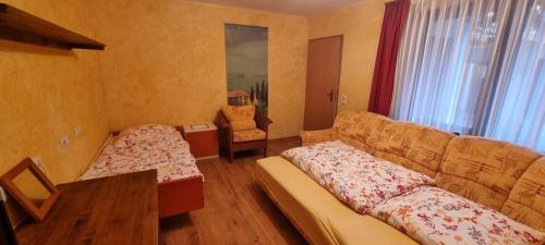 a living room with a couch and a chair at Wunderschöne Ferienwohnung in Thüringen in Langenorla