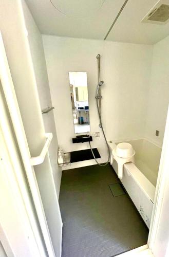 a bathroom with a toilet and a mirror at ALY HOTEL See Sea Son in Kure