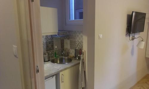 a kitchen with a sink and a counter top at Budanest Apartments in Budapest