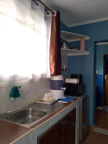 a kitchen counter with a sink and a window at SQ Acacia in Langata Rongai