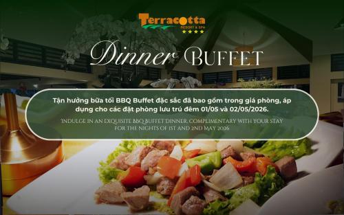 a flyer for a dinner buffet with a plate of food at Terracotta Resort & Spa in Mui Ne