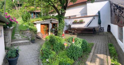an aerial view of a garden in front of a house at Casa Santa in Sighişoara