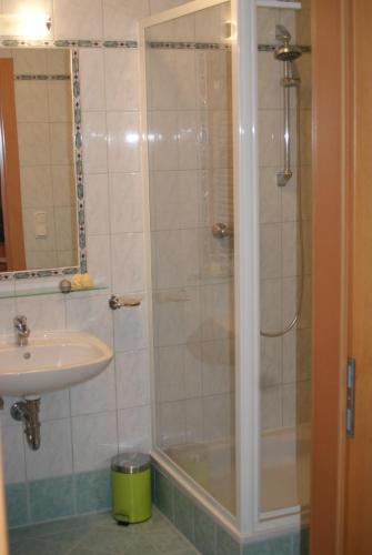 a bathroom with a shower and a sink at Pihringer's Moststub'n in Amstetten