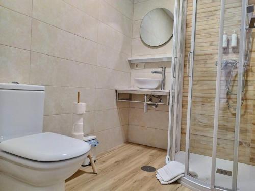 a small bathroom with a toilet and a sink at Alojamiento cruceiro Arans in La Cañiza