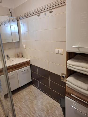 a bathroom with a sink and a mirror at Ferienwohnung Wagner in Stegersbach