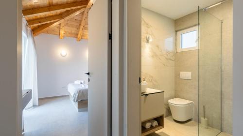 a bathroom with a toilet and a glass shower at Villa Silvana by Villas Guide in Blato